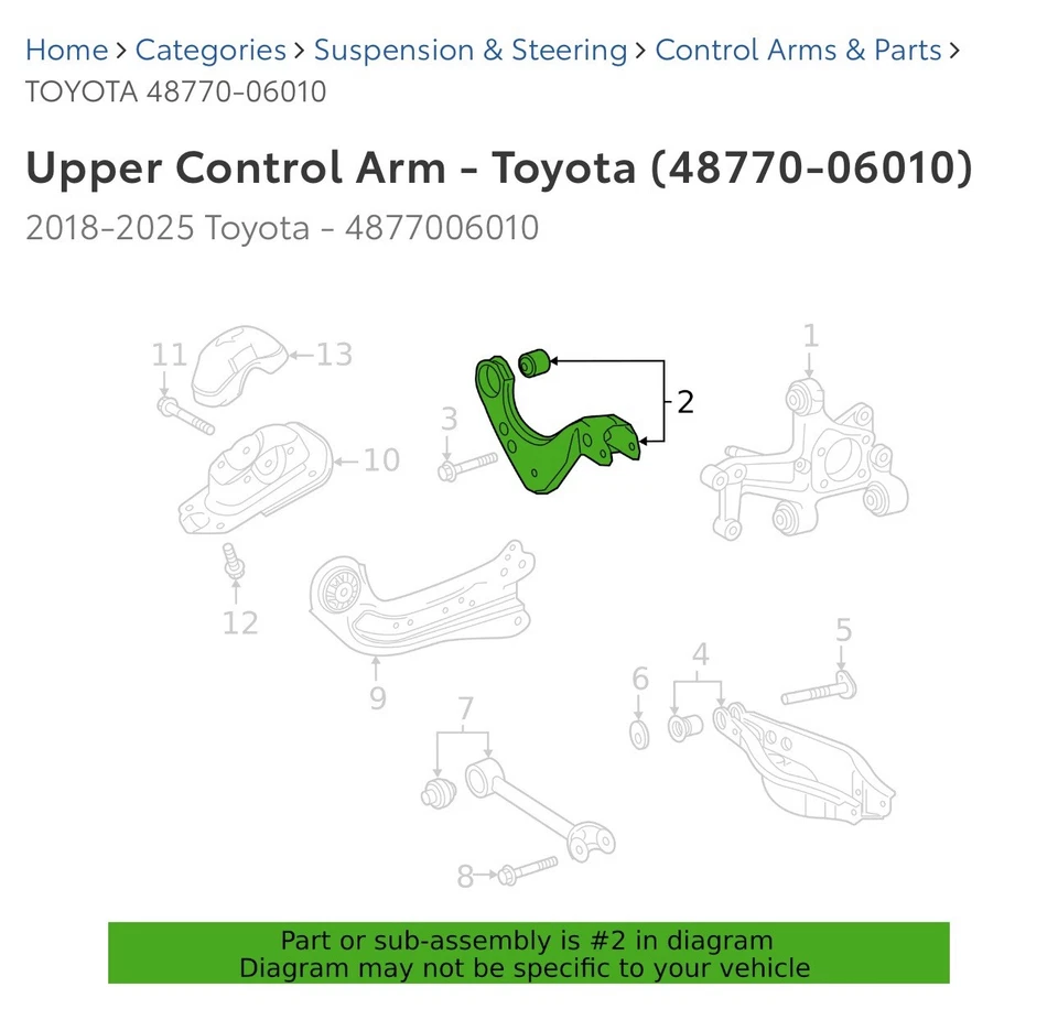 Brazo de control superior trasero derecho Lexus 2019-2025 48770-06010 genuino  Foto 2 de 2