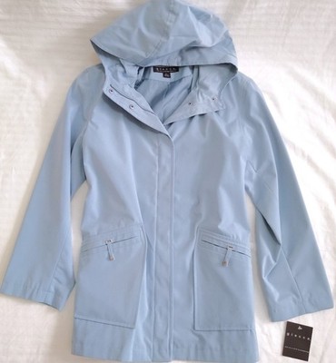Blue Jacket Hoodie Coat Vintage Rain Trench Coat Lined Hooded Giacca NWT L