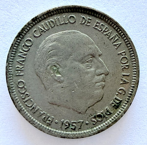 SPAIN 1957 (74) 5 Pesetas Francisco Franco Caudillo DDO Error