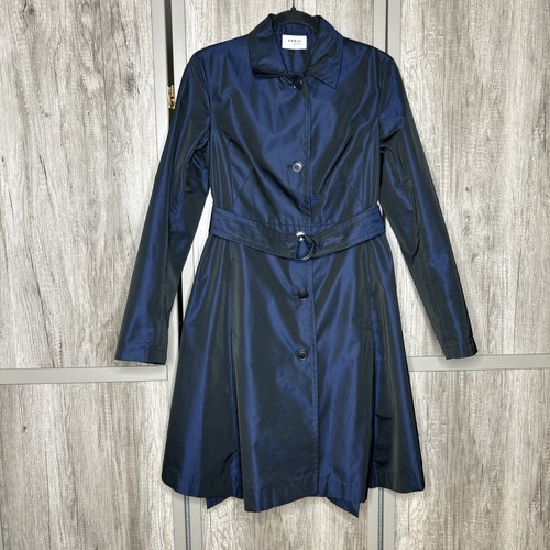 AKRIS Punto Trench Coat Women Size 4 Iridescent Asymmetric Collared Blue