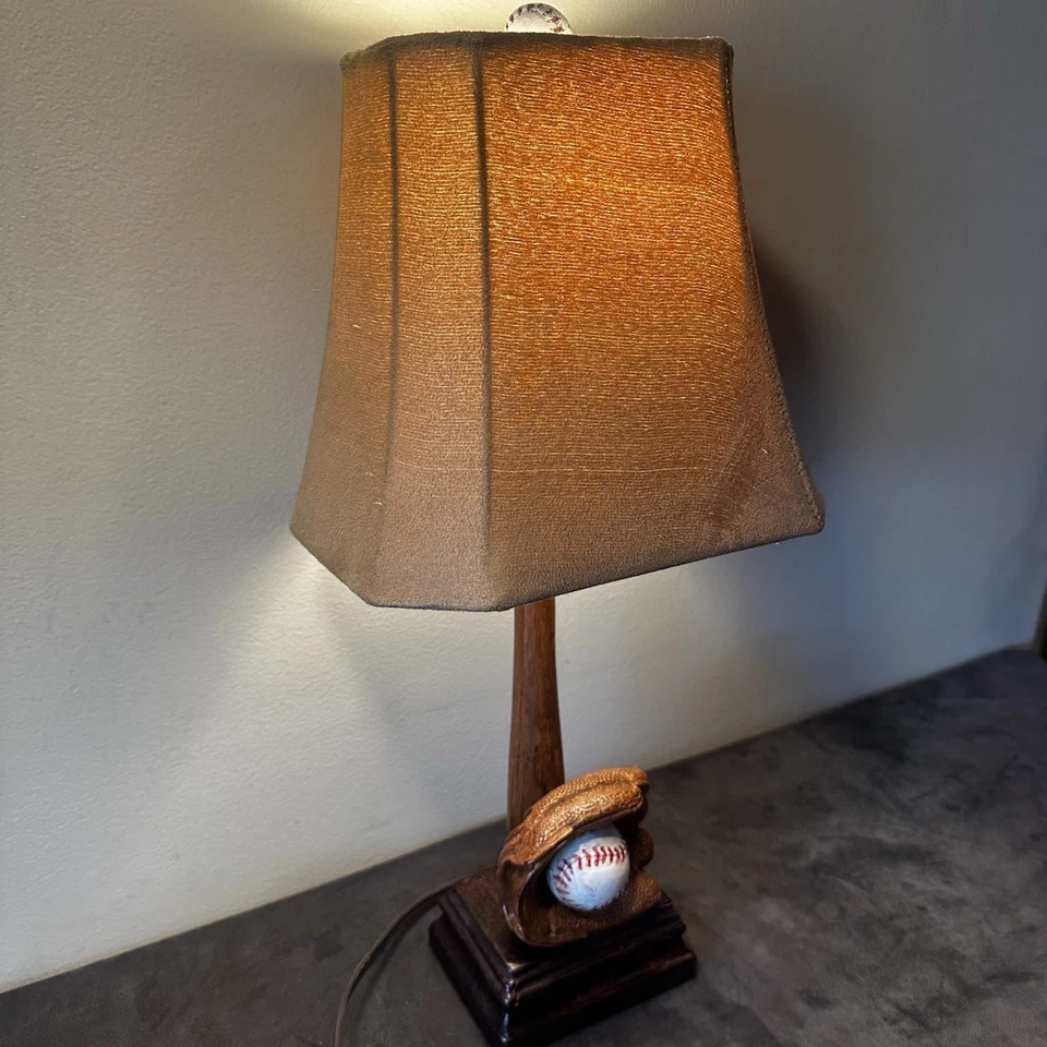 Baseball Glove & Ball Table Lamp W/  Suede Shade 18 3/4” - Great Condition - Image 2 of 4