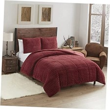 Queen Comforter Set 3 Piece Animal Faux Fur Ultra Soft Bedding King Burgundy
