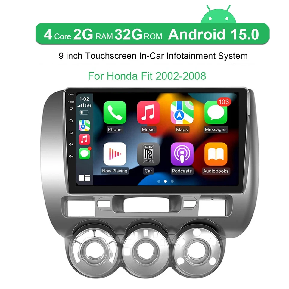 KAM+ 9" Android 15 Autoradio Navi Carplay 2+32GB für HONDA Fit Jazz manu. Klima. - Bild 2 von 4