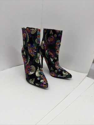 Just Fabulous Asian Floral Brocade Stilletto Ankle Boots Bootie Shoes 8.5 Size