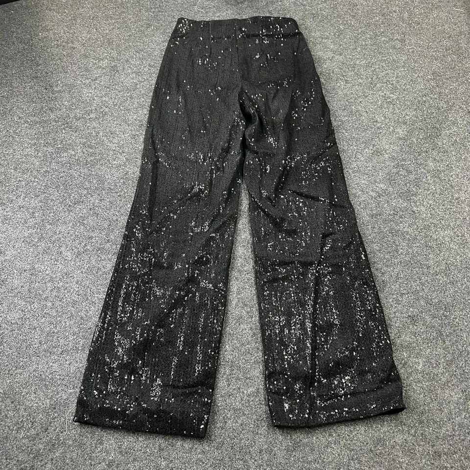 Pantalones de lentejuelas de pierna ancha WHITE HOUSE BLACK MARKET para mujer talla 2 negros Foto 4 de 4