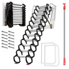 12-Step Al-Mg AlloyWall Mounted Attic Ladder 1102LBS Pull Down  Step Ladder