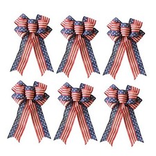 6 pcs Patriotic Bow for 4th July Decorations, Burlap Patriotic 01 Burlap Bows