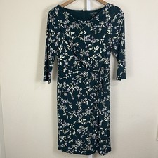 LRL Ralph Lauren Floral Faux Wrap Sheath Dress Womens Size 4 Green Knotted