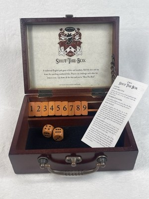 Shut The Box Wooden Dice Game w Storage Case Instructions Pub Bar Style 8x6