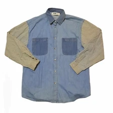 Gitano Denim Chambray Button Up Shirt Women's Medium Colorblock Striped 