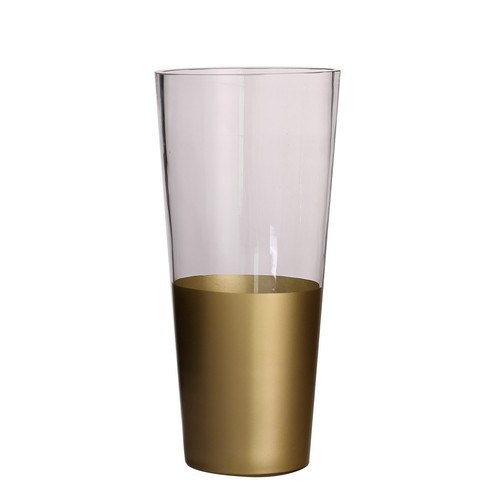 2 CLEAR with GOLD SPRAY 12" tall Glass Cylinder Vases Home Wedding Centerpieces - Picture 4 of 6