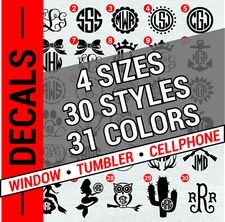 Monogram Initial Decals for Phone, Tumbler, Car Decals. 30 Designs