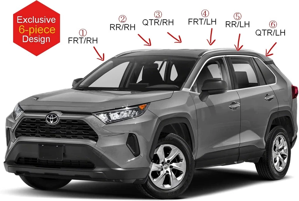 CHROME/BLACK DOOR VISOR WINDOW VENT DEFLECTOR ⭐6pcs⭐ for TOYOTA RAV4 2019-2023 - Image 3 of 4