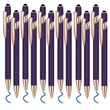12 Pcs Blue Ink Ballpoint Pen with Stylus Tip 1.0 mm Metal Pen Stylus Pen 