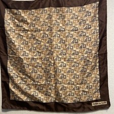 Vintage Daniel la For t Paris Silk Scarf 26  Fall Beige Brown Black Geometric
