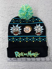 Rick And Morty Beanie Toque Youth One Size Blue Green Knit Acrylic Ski Pom