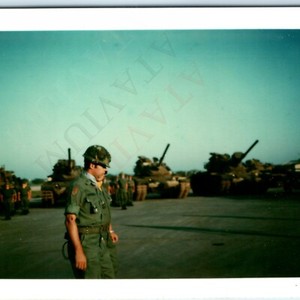 c1970s Vietnam US Army 1st Infantry Real Photo Snapshot Polaroid War Tanks C44