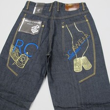 Vintage Rocawear Jeans Mens 28x29 Blue Hip Hop Embroidered Y2K Baggy Wide Leg