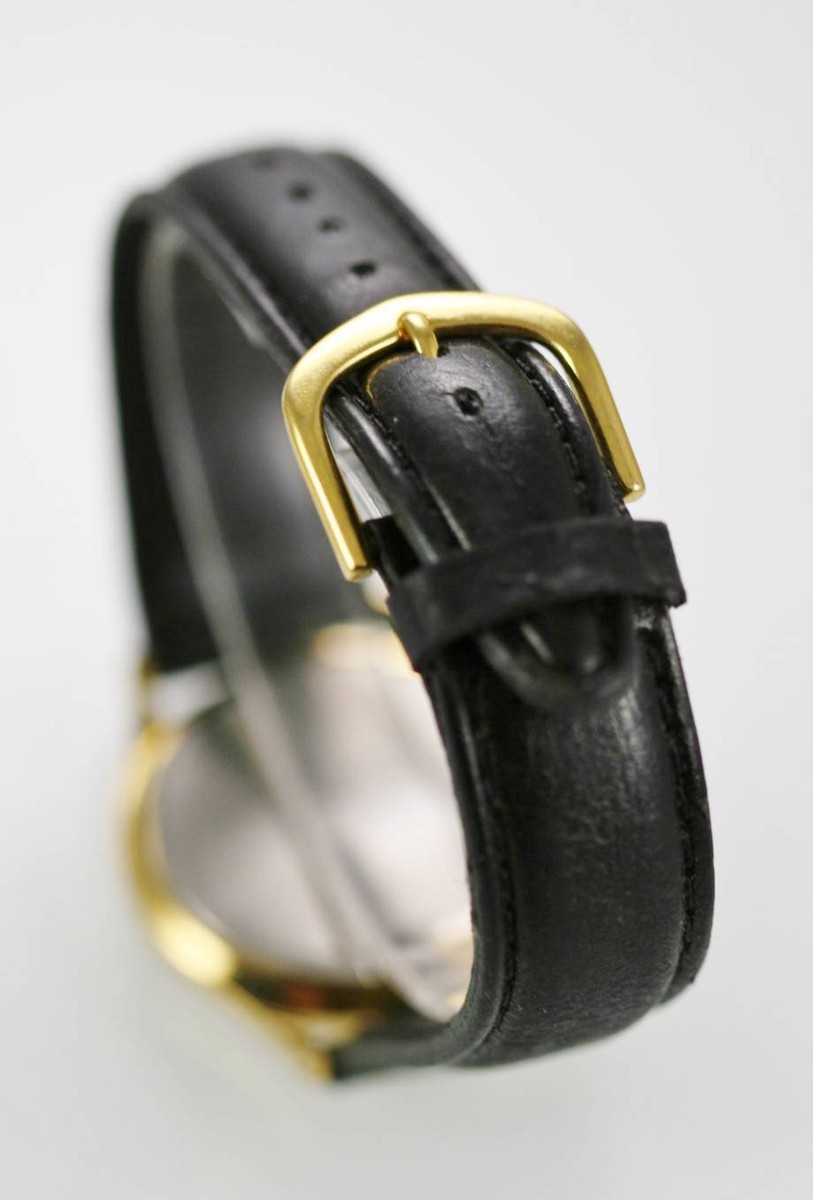 Jemis Watch Mens Black Leather Stainless Gold Water Resistant