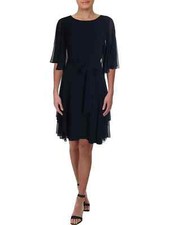 Lauren Ralph Lauren Womens Ruffled Georgette Party Dress Navy Blue Size 4