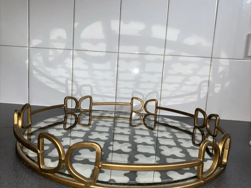 Bandeja Decorativa Valentina Dorada Mediana Plateada Interior Exterior Mesa Decoración del Hogar Foto 4 de 4