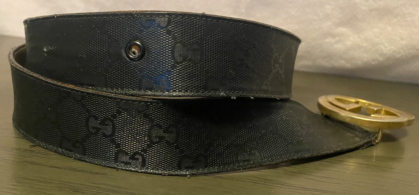 AUTHENTIC Black Gucci Leather Interlocking GG Gol… - image 5