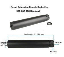 6061 T6 Hard Anodized Aluminum 5/8x24 TPI Barrel Extension Tube Muzzle Brake