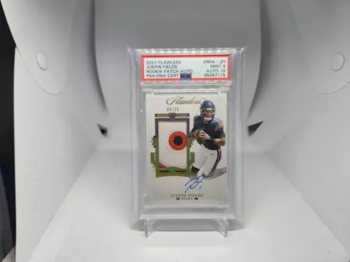 2021 Panini Flawless Justin Fields Rookie Patch Auto /25 PSA 9 Bears RC