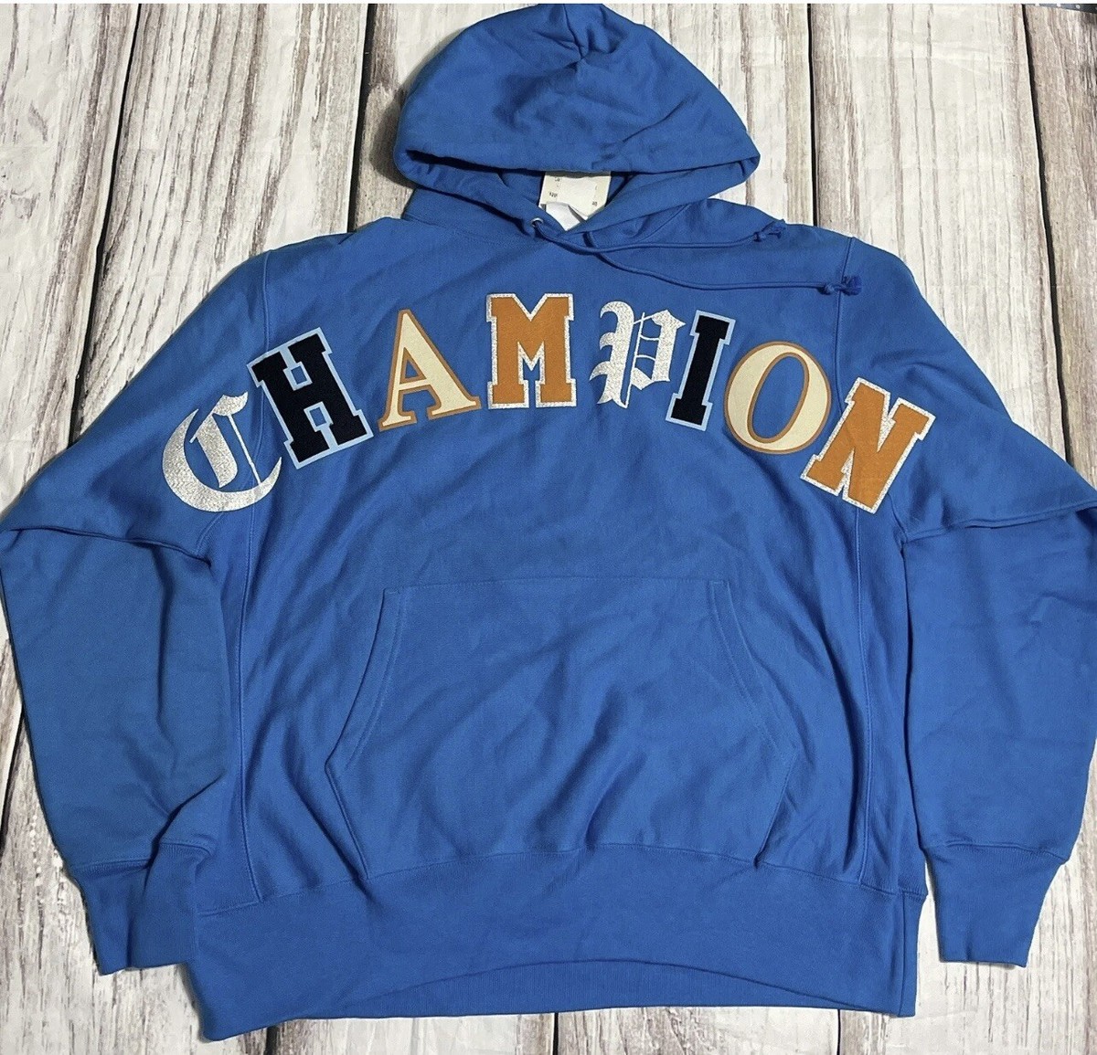 Champion Men SZ Small Reverse Weave blue Old English Hoodie NWT (D2)