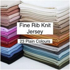 Fine Rib Knit Jersey Fabric, 23 x Plain Colours, Soft and Stretchy Ribbed Jersey