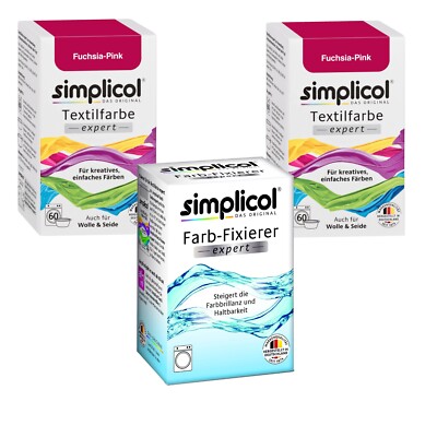 Simplicol Fabric Dye Expert 2x Fuchsia Pink for 600g Fabric 2x Color + Fixative