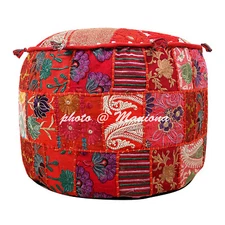 Patchwork Ethnic Ottoman Footstool Bohemian Pouffe Cover Indian Sari Pouf 22Inch