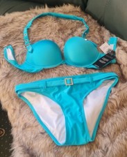 LADIES NEW LOOK TURQUOISE BIKINI PADDED UNDERWIRED PUSH UP HIPSTER UK 8 32C BNWT