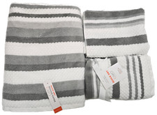 CARO QUICK DRY 100% COTTON GRAY,WHITE STRIPES BATH,HAND,OR 2 FINGER TIP TOWEL