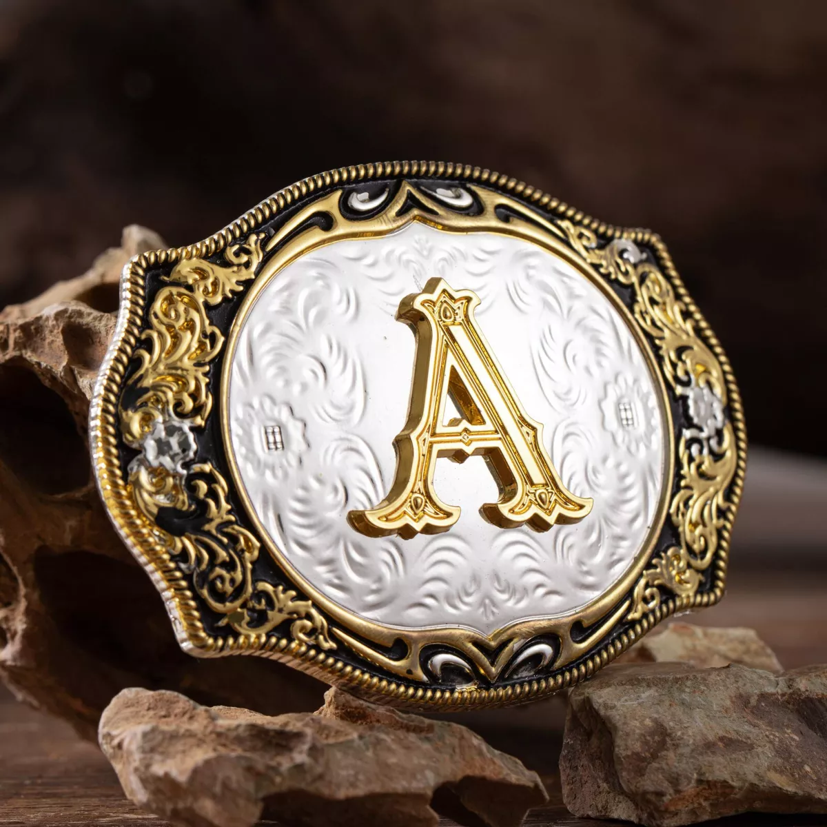 Western Belt Buckle Initial Letters A to Z Cowboy Belt Buckles for Men Women