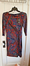 NWT Lauren Ralph Lauren women Paisley Twist cowl Neck Jersey Dress Size 4