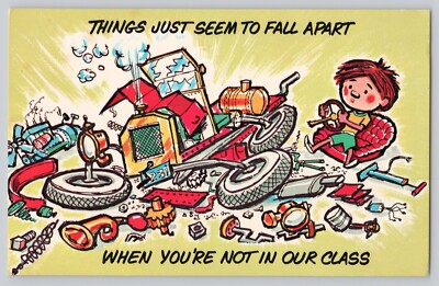 Sunday School Postcard Things Just Seem To Fall Apart When You're Not in Class