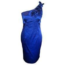 Next Blue Satin One Shoulder Bodycon Dress UK 12 Ruffle Bodyshape Party NEW