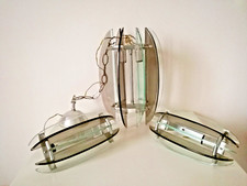 Veca per Fontana Arte: Lampadario + 2 Applique Vetro Acciaio Design '60s 