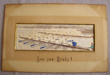 Antique Woven Silk Art Rowing Race Are You Ready? Row Boats Stevengraph c. 1880