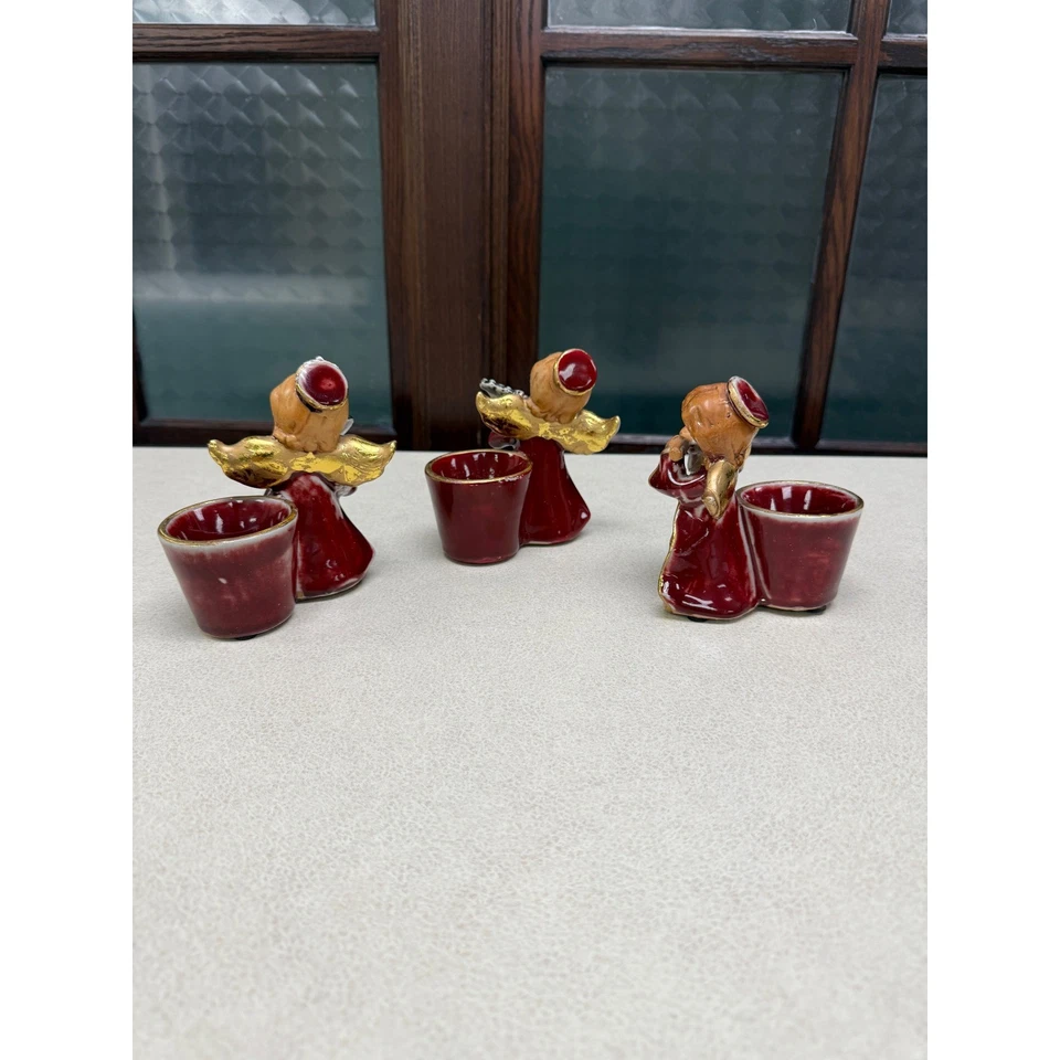 Juego de 3 Estatuillas de Ángel de Cerámica Instrumentos Musicales Candelabros De Colección Foto 4 de 4