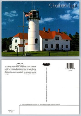 Chatham Light Lighthouse Postcard Cape Cod Massachusetts US Flag Scenic View