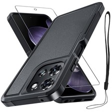 for Motorola G Play 2026/Moto G 2026 Full Body Rugged Case, Black Matte Lanyard
