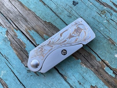 Hand Engraved Gerber Exchange A Blade EAB Folding Knife Money Clip Utility
