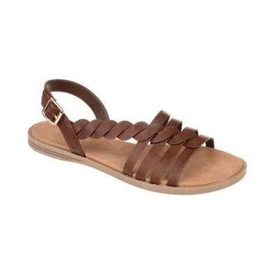 69$ Journee Faux Leather Solay Flat Strappy Sandals Women's Size 7 US Brown