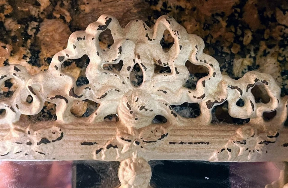 Cast Iron Painted White Metal Vanity Mirror Frame Shabby Romantic Cottage Chic - Image 3 of 4