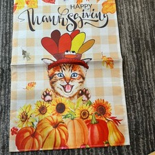 Garden Flag Cat Happy Thanksgiving Fall Poly Double Sided Cat Lady Gift New