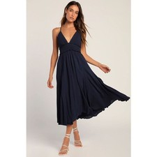 Lulus Essentially Elegant Navy Blue Sleeveless Backless Midi Dress Size M New