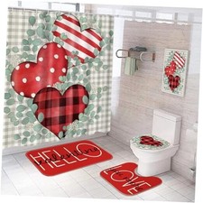 4 Pieces Valentine's Day Shower Curtain Set Valentine Bathroom Decors Heart