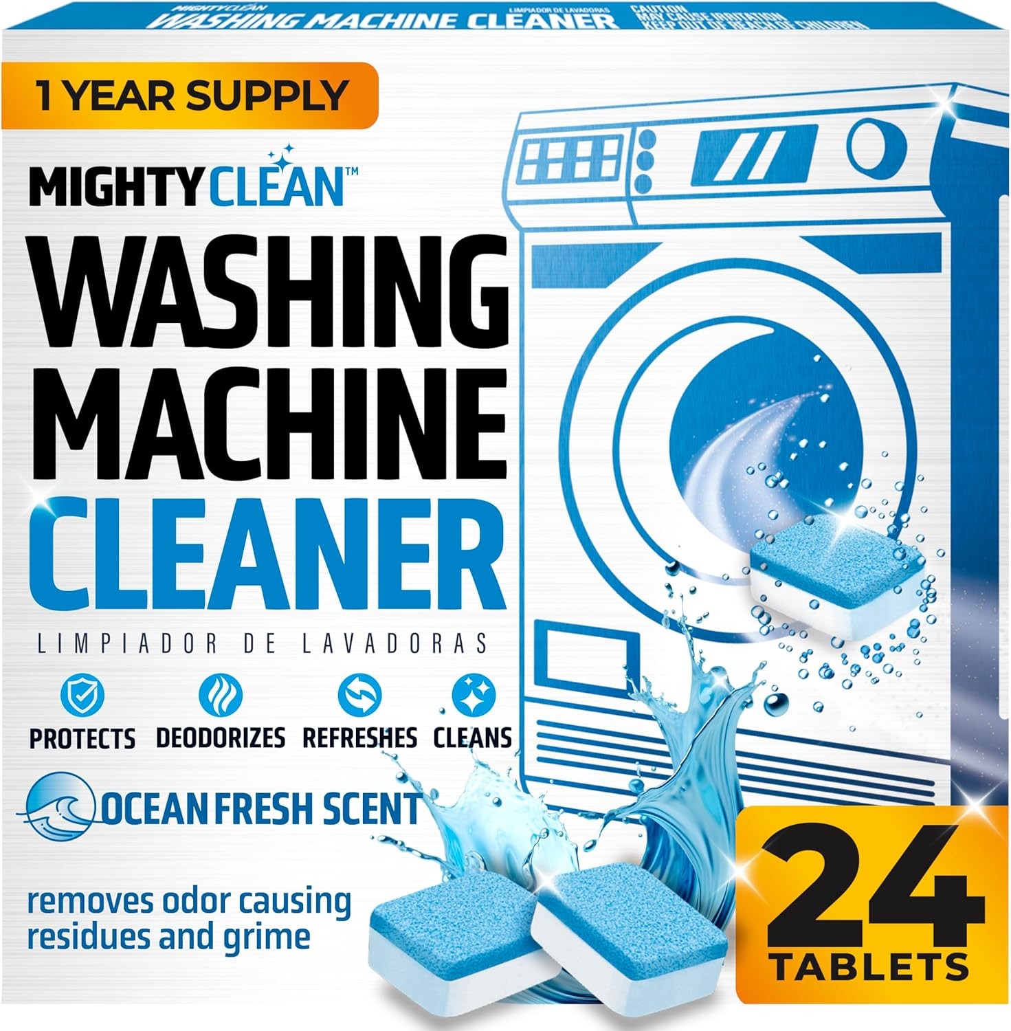 Washing Machine Cleaner Tablets 24 Pack - 1 Year Supply, Septic Safe Washing Mac
